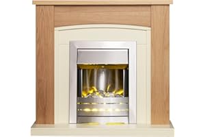 Adam Chilton Fireplace in Oak & Cream with Helios Electric Fire in Brushed Steel, 39 Inch