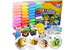 HANCHENG Air Dry Clay Kit,36 Colors Plasticine with 5 Pcs Tools,6 Fillable Balls,Ball Chains,6 Sealable Bags and Tutorials,Plasticine Modelling Clay,DIY Present for Boys & Girls