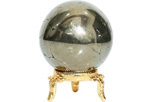 FASHIONZAADI Palla con Sfera in Pietra preziosa di pirite Dorata con Supporto per bilanciamento del Chakra Sfera Sfera Feng Shui Regalo Spirituale e Decorazioni per la casa Dimensioni: - 30-40 mm