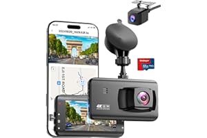 WEBEQER Dashcam Auto Vorne Hinten 4K, Dashcam Auto mit GPS, WiFi Dash Cam mit 64GB SD Karte, 170° +140° Weitwinkel, Parküberwachung, Nachtsicht, WDR, 3" IPS, G-Sensor, Loop-Aufnahme, APP Steuerung, Max 256GB