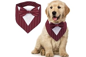 MHaustlie Bandana per Cani Tuxedo Dog Bandana Regolabile con Foulard e Papillon per Cani Piccoli e Grandi (S, Redstripe)