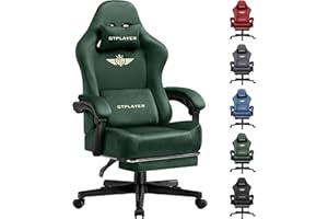 GTPLAYER Fabric Gaming Chair, Ergonomic Computer Chair with Footrest and Lumbar Support Height Adjustable Home Office with 360°-Swivel Seat and Headrest