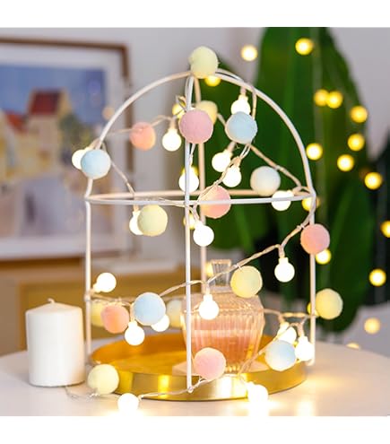 Talking Tables LED Lichterkette Mit Pom Poms – 2 Meter, Rosa & Weiß, Batteriebetrieben | Deko Für Mädchenzimmer, Geburtstag & Party
