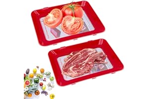AMEHOAT 2 PCS Vacuum Fresh Storage Tray with Buckle, Reusable Food Storage Container Stackable Food Preservation Tray with Elastic Lid for Vegetable Fruit Meat Preservation Trays Organization, Red