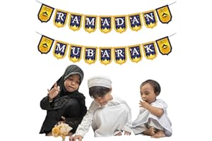 MTAAJIN Ramadan Mubarak Banner Ramadan Decorations, Blue Gold Ramadan Mubarak Banner Ramadan Kareem Decorations Muslim Islamic Ramadan Decorations for Home Hanging, Eid Mubarak Party