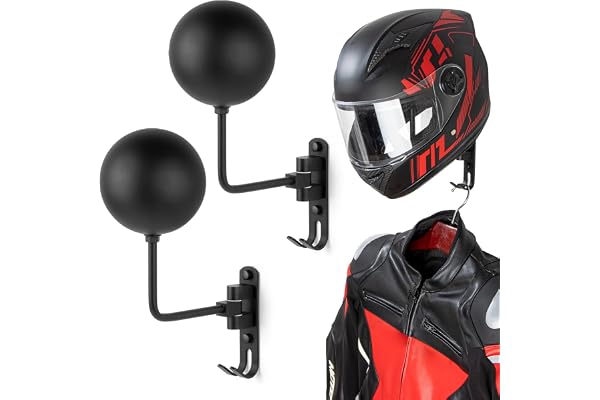 PUERSI Support Mural pour Casque de Moto, Porte Casque pour Vélo et Moto Pivotant à 180° avec 2 Crochets, pour Accrocher Chapeaux, Manteaux et Clés