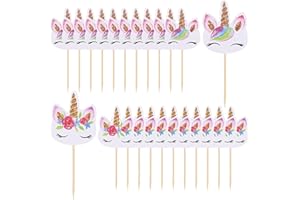 DEOLVEN Dekoracja tortu z jednorożcem, 24 sztuki, dekoracja na babeczki i muffinki, jednorożec, nakładka na tort urodzinowy i na ciasto, tęczowy jednorożec, dekoracja tortu dla dziewczynek, na urodziny i