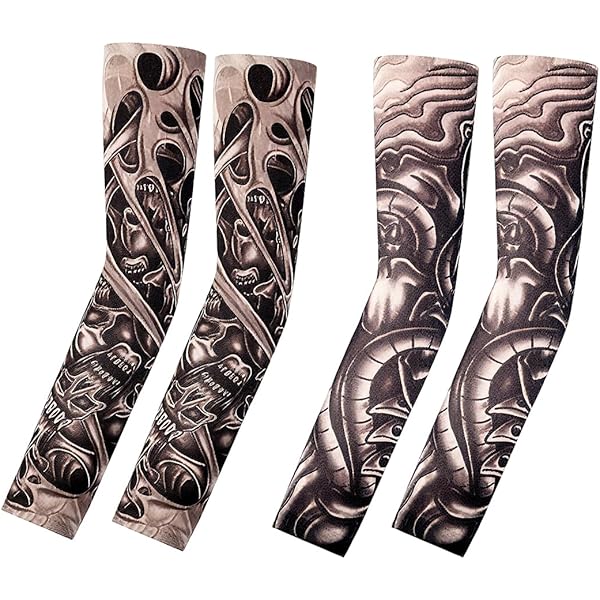 Maniche Tatuaggio 4 Pezzi - Braccia Finto Tattoo Per Costumi Halloween E Party