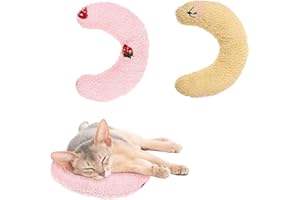 GENERIC Weenwill Pillows for Cat,2 Pcs Soft Fluffy U Shaped Pet Calming Toy Cat Pillow Dog Calming Pillow for Dogs and Cats for Sleeping,Resting,Playing(Pink+Yellow)
