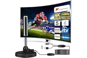 BXGOLKGD Indoor TV Aerial 500KM Range, 360° Signal Reception, Freeview HD Aerial for Smart TV, Plug & Play Setup, Strong Signal Booster, No Monthly Fees – Indoor Digital TV Antenna UK
