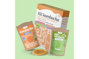 ORISAE Kit kombucha complet - Mère de kombucha fraîche bio - Paquet de thé - Bouteille - Bocal - Passoire - Tissu - Aromatisation au choix - Fabriqué en France (Frais)