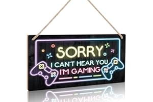 TOARTi Neon Light Gaming Wood Sign for Boys Bedroom Door Decorations,Gamer Quotes Sorry I can’t hear you I am Gaming Wall Art Decor for Gamer Gifts,Video Game Wooden Plaque for Gaming Zone,6 x 12 inch