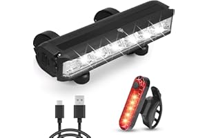 GRIXZ Bike Lights Front and Back, Super Bright 6 LED Bike Light, 5000mah Lithium Battery Bicycle Lights, 5 Lighting Modes Mountain Road Cycle Light, USB Rechargeable IPX6 Waterproof