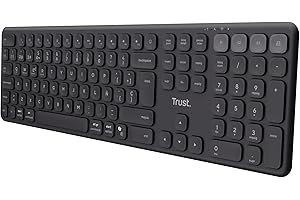 Trust Vaiya Teclado Inalámbrico Bluetooth + 2.4 GHz QWERTY Español, Teclado Bluetooth Multidispositivo Recargable con Numpad, 55% Plástico Reciclado, Windows iOS iPadOS macOS Android, Negro