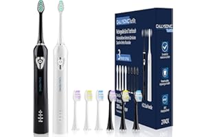 CallySonic Cepillos de Dientes Electricos Sónico Adultos de doble Pack, 8 Cabezales, Carga Rápida y utilizar por 60 Días, 3 modos con blanqueamiento y Temporizador de 2 Minutos, Negro, H31