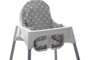 Messy Me- Cuscino Adatto a Seggiolone IKEA Antilop per Bambini - Facile da pulire (Grigio con stelle)