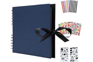Scrapbook Album AIOR Photo Album Scrapbook 80 Black Pages Memory Book, Handmade DIY Scrapbooking Album, Vintage Presents for Wedding Engagement Anniversary Birthday (Blue)