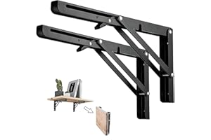 HTRTRR Équerre Pliante 150mm, Support Étagère Pliant, Lot de 2 Supports Muraux Pliants en Métal Noir, Charge Lourde, Équerre Rabattable pour Garage, Cuisine, Chambre, Jardin
