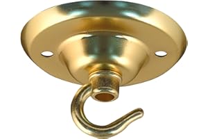 ElekTek Piastra soffitto con gancio diametro 75 mm Finiture metalliche colori verniciati a polvere + Viti corrispondenti. Per accessori a sospensione e lampadari Ottone