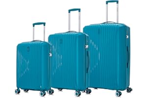 CELIMS - Set de 3 Valise Cabine + Moyenne + Grande en Polypropylène | Modele 2025 | Taille 55+65+75cm | Serrure TSA | 8 roulettes 360 | Bleu