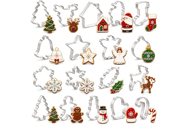 18 stycken julkakskärare för bakning – julgran, snöflinga, pepparkaksgubbe, jultomte och fler julformer