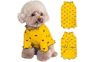 Yaopelky Haustierkleidung für kleine Hunde und Katzen, Sommer, Herbst, Herzmuster, dehnbar, Rüschen, langärmelig, Outfits für Chihuahua, Schnauzer, Shih Tzu, Yorkie (Gelb, L)