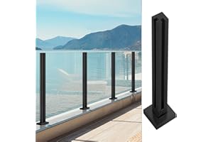 LZMZMQ Poste Para Barandilla Escaleras Vidrio Abrazadera Poste De Paneles Negros Para Piscina, Terraza/patio/pasillo, Valla De Barandilla De Aterrizaje Cuadrada De Acero Inoxidable De 5x5 Cm, Para El Kit De