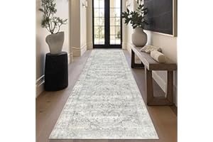 Homcomodar Alfombra Pasillo Larga 80x300cm Beige Gris Alfombra Cocina Lavable Antideslizante Vintage Alfombras de Pasillo Cocina Lavadero Entrada Habitacion