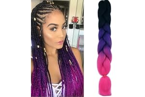 CYBELLEZA Treccine Extension Capelli Sintetici per Treccine Africane 1 Ciocche Trecce Jumbo Braiding Hair (Nero&Viola&Rosa Rossa)
