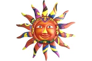MILONT Scultura artistica da parete in metallo, con sole sorridente, decorazione artistica da appendere per interni ed esterni, per casa, giardino, cortile (arancione)