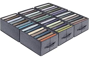 BIGLUFU Wardrobe Storage Organiser for Jeans, 6 Pcs Large Clothes Drawer Organisers, Foldable Fabric Storage Boxes Dividers for Clothes, Jeans, Pants, Shirts (43 * 30 * 22cm, 7 Grids)