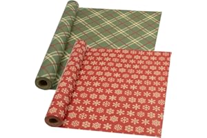 Rollo de papel de regalo reciclable navideño DOJoykey: 2 rollos de papel de regalo festivo, papel Kraft de 43 cm x 15 m para envolver regalos de fiesta de Navidad