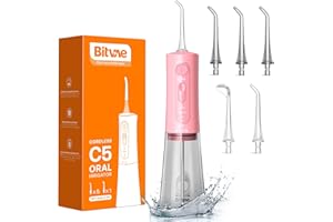 Water Flosser for Teeth Cordless, Bitvae Water Flossers 3 Modes & 5 Intensities, Oral Irrigator with 6 Jet Tips, Dental Flosser Water Jet Waterproof Available in Shower, USB Rechargeable, Pink
