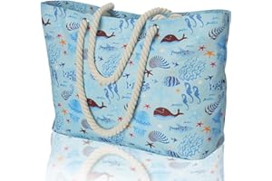 KUAK Extra Large Beach Bag, Waterproof Sandproof Women Shoulder Tote Bags with Zip Closure, Inside Pockets, Rope Handles for Pool Travel Vacation Weekend