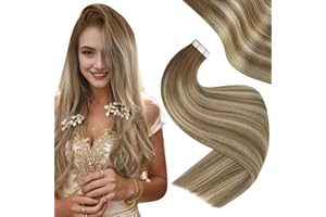 Easyouth Invisible Tape Extensions Echthaar Braun Tape on Haar Extensions Mittelbraun Mix Platin Blond und Mittelbraun Balayage Echthaar Extensions Tape 50 cm 50g #6/60/6
