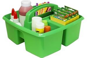 Storex 3-Compartment Small Caddy – Multipurpose Classroom Organizer with Handle, Green, 5-Pack (00951U06C)