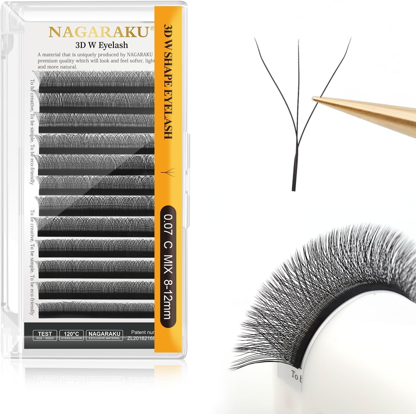 NAGARAKU 3D W Pestañas W Ramo Prefabricado Extensión de Pestañas Hecho a mano WW Profesional Pestañas Postizas Naturales Ahorra Tiempo Volumen Rusas Clover Eyelash Cluster Negro(0.07mm C 8-12mm)