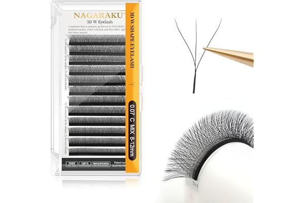 NAGARAKU 3D W Cils Préfait Bouquet Volume Russe Extension de Cils WW Naturel Cils Wispy Gagner du Temps Léger en Faux Cils Professionnel Premade Fan Eyelash Cluster Noir (0.07mm C Curl 8-12mm)