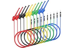 Cleqee 10 cables de puente para tablero de pan macho para probar clips de gancho, cables de prueba de silicona + cabezal de 2 mm para tablero de pan PCB DIY Kit