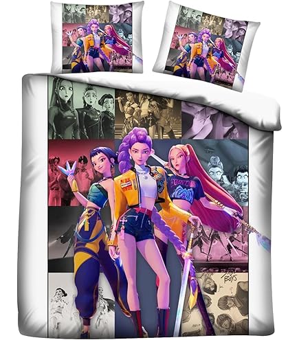 Parure De Lit 140x200 Cm Motif Kpop Demon Hunter - Housse De Couette + 2 Taies 65x65 Cm - Microfibre Douce, Attaches Et Zip