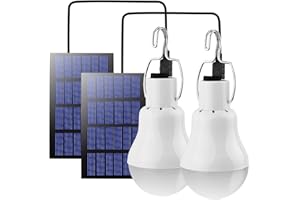 Beinhome Ampoules Solaires LED Lampe Extérieur Lot de 2 Lampe Suspendue avec Panneau Solaire 3W, éclairage pour Extérieur Interieur Camping Randonnée Poulailler Jardin