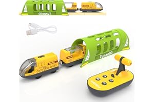 LIBOON Battery Operated Train for Wooden Track, Electric Train Set Includes Remote Control Locomotive Trains & Tunnel, Motorized Train Toy for Toddlers Compatible with Thomas, Brio, Chuggington