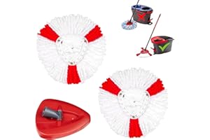 XIRUIUBAO Recharge Serpillere, Microfibre Têtes de Balai pour Vileda&O-Cedar Easywring Replacement Heads, Accessoires pour Serpillières (2 Tête de Mop & 1 Base)