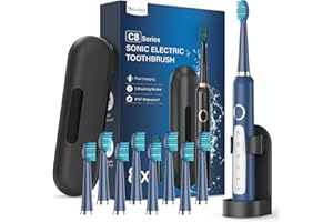 Spazzolino Elettrico Spazzolini Elettrici - Coulax Sonico Spazzolino da Denti Elettrico Spazzolino da Viaggio Ricaricabile Denti Ricaricabile con 8 Testine, Custodia, 5 Modalità Blu Scuro