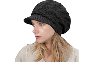 Digitek Beanie Hats for Women - Thermal Knitted Winter Hat Fleece Lined Ladies Beret Hat Warm Knitted Wool Hat Crochet Peaked Baker Boy Hat with Visor for Women Girls UK