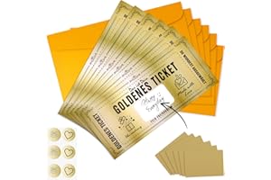 KASURE 6 Pièces Carte à gratter Golden Ticket avec Enveloppe, Carte Cadeau Surprise Personnalisable pour Anniversaire, Saint-Valentin, Noël, EVJF, Départ Retraite & Cadeau Couple