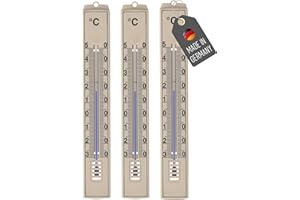 Lantelme 3 Stück Außenthermometer Set Beige Temperatur -30°C bis 50°C | Analog Kunststoff Thermometer 18cm Wetterfest für Außen Innen Balkon und Garten | Gartenthermometer (Beige)