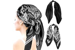 Dimeho Lot de 2 foulards carrés en satin de 70 cm pour femme - Bandana en soie - Pour fille - Multicolore - Taille unique