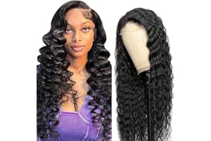 Zeslaerr Cabello Humano 5X5 Lace Front Wig Human Hair Deep Wave #1B Natural Black No Tangles Swiss Lace Peruk Brecirian Virgin Pre Plucked Natural Hairline Closure Wig 22 Inch