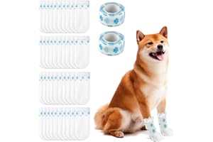 ODDMART 40Pcs Disposable Dog Socks Shoes for Injured Paws,Waterproof Pet Foot Cover Boots with Self Adhesive Bandage Stop Licking Protectors Outdoor Indoor Walking Use for Medium Dogs 7.5-17.5kg (M)